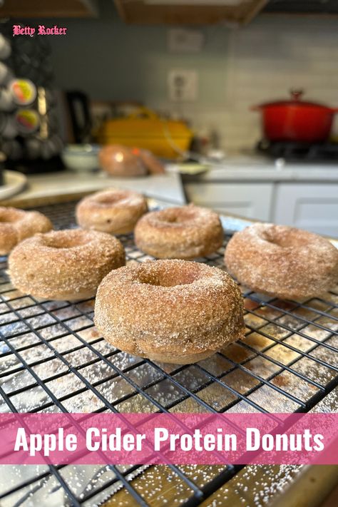 Just in time for Fall, we have Apple Cider Protein Donuts; gluten and dairy free, each serving of these donuts contains 22 grams of protein! Increasing our protein intake is a smart way to support the preservation of your muscle tissue, support your daily activities, and reduce sugar cravings. Protein is more satisfying than fat or carbs, so when we include it in our meals we aren’t as likely to overeat. ⭐️ Find this recipe on my blog ➡️ https://thebettyrocker.com/apple-cider-protein-donuts/ Protein Donuts Recipe, Kodiak Cakes Recipe, Apple Cider Donuts Recipe, Cake Donuts Recipe, Protein Donuts, Protein Cake, Donuts Recipe, Kodiak Cakes, Protein Powder Recipes