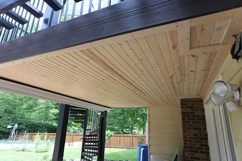 Deck Ceiling Ideas, Wood Roof Structure, Under Deck Roofing, Deck Ceiling, Under Deck Ceiling, Deck Sealing, Under Deck, Porch Ceiling, Patio Deck Designs