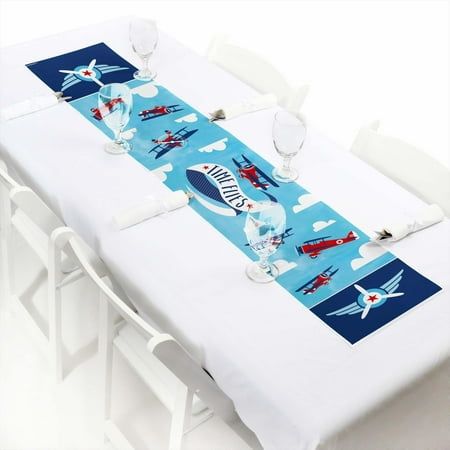 Airplane Party Theme, Airplane Party Decorations, Vintage Airplane Party, Red Airplane, Planes Birthday, Airplane Baby Shower, Paper Table Runner, Easy Party Decorations, Airplane Birthday Party