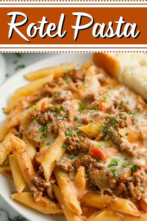 This Rotel pasta is creamy, dreamy, and full of delicious flavor! The combo of ground beef and Rotel tomatoes in a melty cream cheese sauce is divine. Rotel Pasta Salad, Rotel Spaghetti Ground Beef, Ground Beef Rotel Recipes, Rotel Pasta Fiesta, Rotel Pasta, Pasta With Ground Beef, Beef Pasta Recipes, Cream Cheese Sauce, Rotel Tomatoes