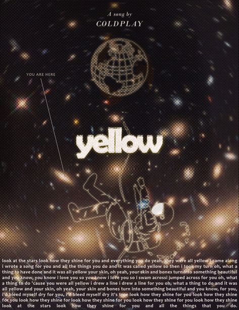 Yellow by Coldplay design musoc poster art Coldplay Poster Aesthetic, Coldplay Album Poster, Sparks Coldplay Poster, Yellow Coldplay Poster, Yellow Coldplay Lyrics, And It Was All Yellow Coldplay, Coldplay Poster, Coldplay Wallpaper, Yellow By Coldplay