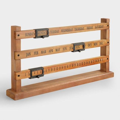 Wood And Metal Desk, Wooden Calendar, 달력 디자인, Diy Holz, Wood Molding, Home Office Accessories, Perpetual Calendar, Desk Calendars, World Market