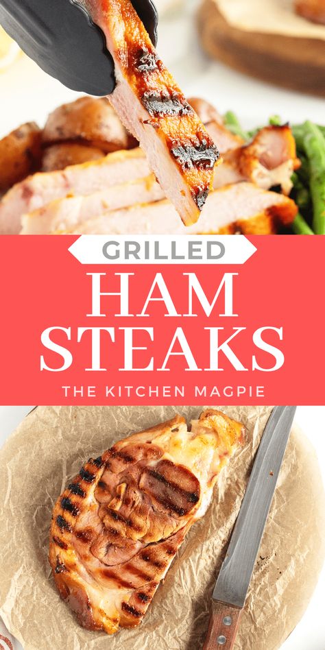 Marinate a ham steak in a delicious apricot glaze, and then grill it up for the perfect sweet and salty ham dish! A great way to cook ham steaks! Grilled Ham Steak, Grilled Ham Steaks, Cook Ham, Grilling Recipes Pork, Apricot Glaze, Ham Dishes, Ham Steak, Grilled Foods, Ham Glaze Recipe