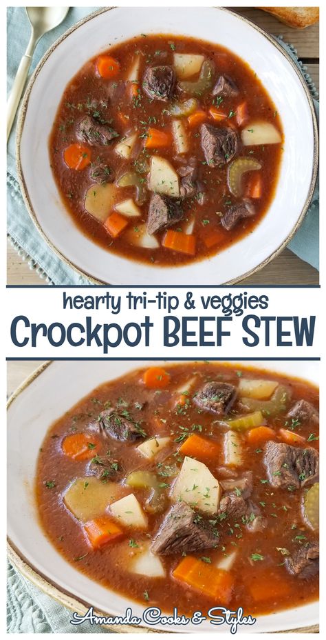 Slow Cooker Tri-Tip Beef Stew – Hearty and healthy beef stew made with chunks of tri-tip, potatoes, carrots and celery cooked low and slow giving you one delicious stew! Beef Stew Damn Delicious, Beef Stew Pioneer Woman, Healthy Beef Stew, Slow Cooker Beef Stew Easy, Easy Instant Pot Meals, Beef Stew Healthy, Creamy Chicken Chili, Slow Cooker Recipes Beef Stew, Stew And Dumplings