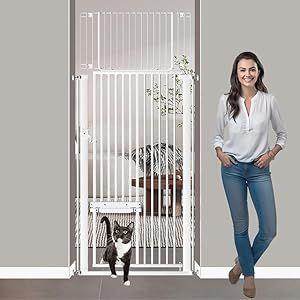 71" Extra Tall Cat Gate for Doorway 29.53"-32.28" Wide- No Jumping Over No Squeeze Through Indoor Pet Gate Barrier for Cats Baby - Temporary Baby Pressure Mounted Gates for Kids or Pets Dogs (White) Baby Gate With Cat Door, Indoor Pet Gate, Extra Tall Pet Gate, Cat Gate, Dogs White, Pet Doors, Cat Proofing, Pet Barrier, Baby Gate