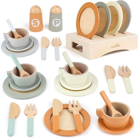 Food For Toddlers, Kitchen Playsets, Wooden Tea Set, Toy Kitchen Accessories, Wooden Play Food, Wooden Toys For Toddlers, Pretend Play Kitchen, Best Kids Toys, Toy Kitchen