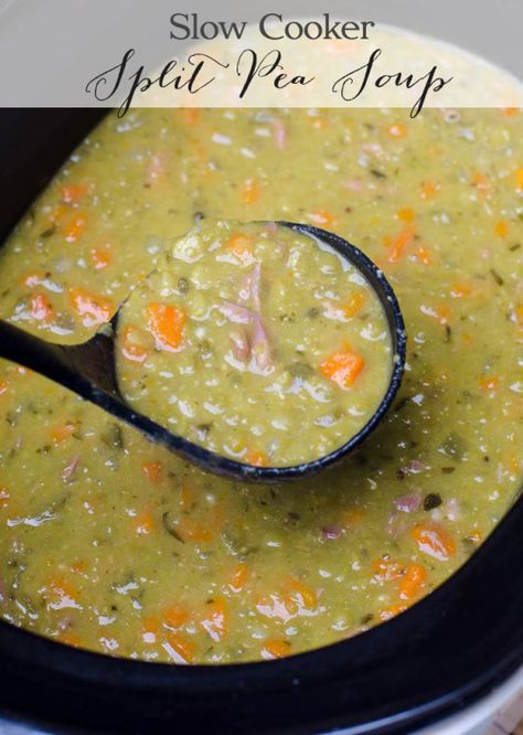 This Slow Cooker Split Pea Soup is a great way to make use of that leftover bone from your holiday ham. Cooking it low and slow is the best method for creating creamy, delicious split pea soup. #splitpeasoup #souprecipes #leftoverhamrecipes #hamrecipes #slowcookerrecipes #slowcooker #crockpotrecipes #crockpot Pea Soup Crockpot, Slow Cooker Split Pea Soup, Hearty Soup Recipes, Split Pea Soup Recipe, Pea And Ham Soup, Holiday Ham, Ham Bone, Ham Soup, Crockpot Soup Recipes