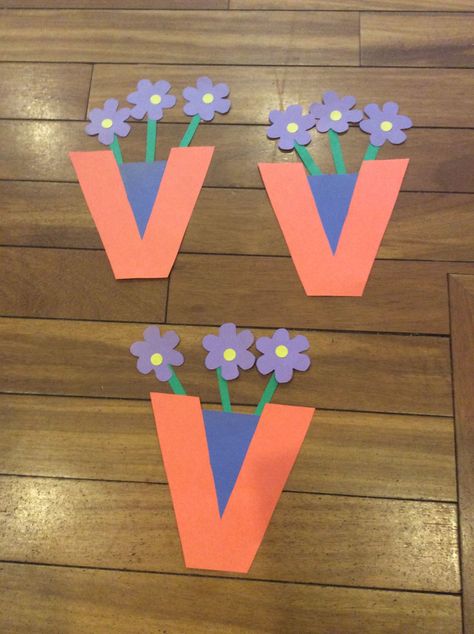 V For Vase Craft, Preschool Vase Craft, Vase Activities For Preschool, V Letter Activities For Preschool, Vase Crafts For Preschoolers, The Letter V Crafts For Preschool, V Art For Preschool, V Words Preschool, Letter V Projects For Preschool