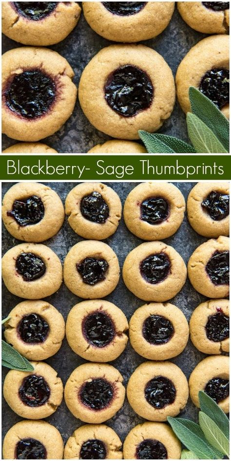 Blackberry Sage Thumbprints cookies recipe from RecipeGirl.com #blackberry #blackberries #sage #thumbprintcookies #blackberrysagecookies #thumbprints #cookierecipe #RecipeGirl Thumbprints Cookies, Chocolate Marshmallow Cookies, Chocolate Chip Shortbread Cookies, Salted Caramel Mocha, Toffee Cookies, Unique Cookies, Butterscotch Chips, Delicious Cookie Recipes, Spice Cookies