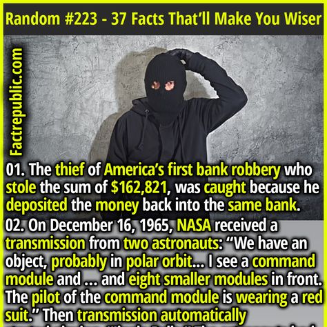 Mind Blowing Thoughts, Epic Facts, Fact Republic, Unusual Facts, History Facts Interesting, Bank Robbery, First Bank, Unbelievable Facts, Random Facts