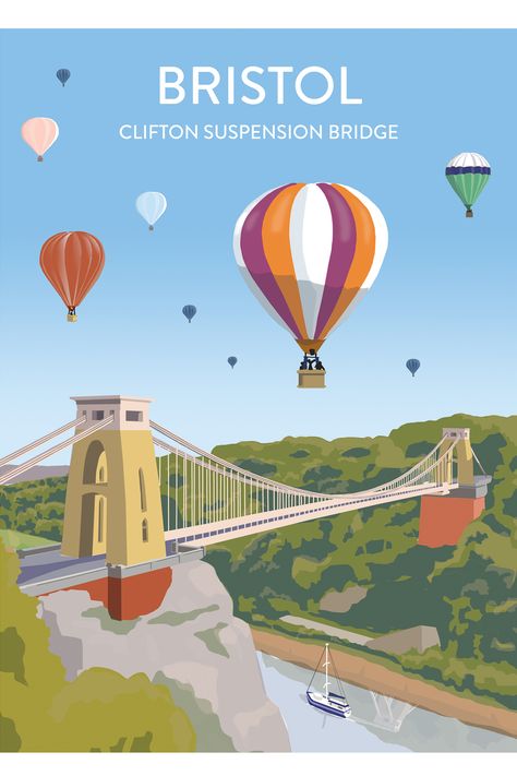 Bristol Hot Air Balloon, Hotairballoon Illustration, Location Posters, Bristol Poster, Clifton Bristol, Smart Packing, Lino Printing, Deco Salon, Travel Painting