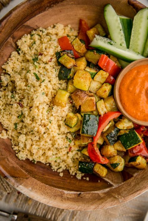 Cous Cous, Roasted Veggies, and Homemade Harissa Bowls – The Chutney Life Cous Cous Recipes Salad, Cous Cous Dinner, Homemade Harissa, Moroccan Seasoning, Couscous Recipes, Couscous Salad, Cous Cous, Veggie Bowl, Roasted Veggies