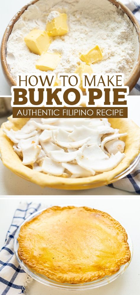 Buko Pie Philippines Recipe, Coconut Meat Recipes, Buko Pie Recipe, Phillipino Recipes, Pie Crust Dinner, Tasty Deserts, Pinoy Merienda, Filipino Kakanin, Pie Coconut