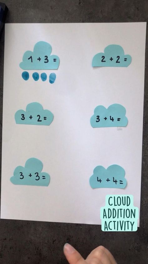 Cloud Addition Activity | Kindergarten learning activities, Math activities preschool, Kindergarten learning Addition Activity, Activity Kindergarten, Easy Math Activities, Addition Activities, Kindergarden Activities, Kindergarten Learning Activities, Baby Learning Activities, Kindergarten Math Activities, Preschool Art Activities