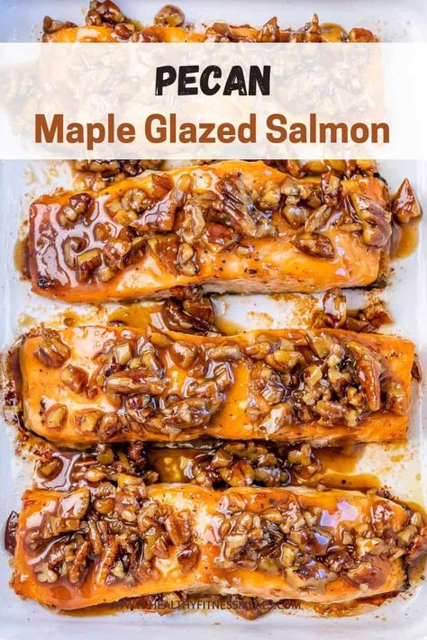 Maple Pecan Glazed Salmon Honey Pecan Salmon, Pecan Salmon Recipes, Rum Glazed Salmon, Maple Pecan Salmon Recipes, Bourbon Pecan Salmon, Maple Walnut Salmon, Glazed Salmon Recipes, Salmon With Maple Glaze, Pecan Encrusted Salmon Recipes