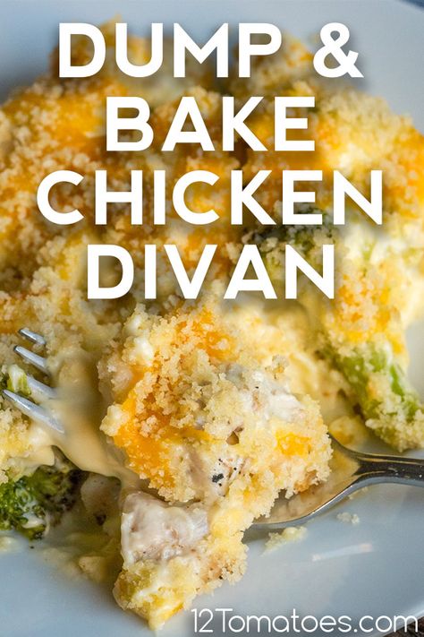 Chicken Divan Recipe Easy, Dump And Bake Chicken, Chicken Divan Recipe, 1200 Calorie Diet Meal Plans, Dump And Bake, Chicken Divan, Bake Chicken, Chicken Main Dishes, Easy Casserole Recipes