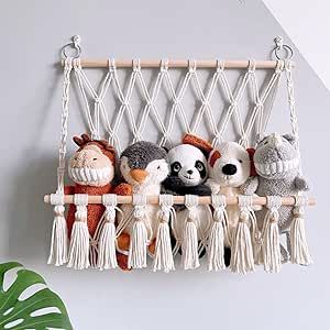 BENBOR Stuffed Animal Macrame Hammock Toy Storage Rack Wall Hanging Net, Boho Style Rope Net Holder, Hanging Corner Nursery Storage Organizer for Kids Toys Nursery Room Decor (C) Storage Hammock, Toy Net, Pola Macrame, Macrame Hammock, Toy Hammock, Macrame Designs, Macrame Shelf, Printable Wall Collage, Free Macrame Patterns