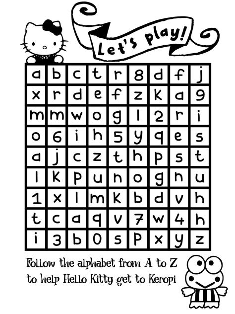 Sanrio Worksheet, Sanrio Alphabet, Hello Kitty Book, Kids English, Word Searches, Activity Sheets, Summer Camp, Alphabet, Hello Kitty