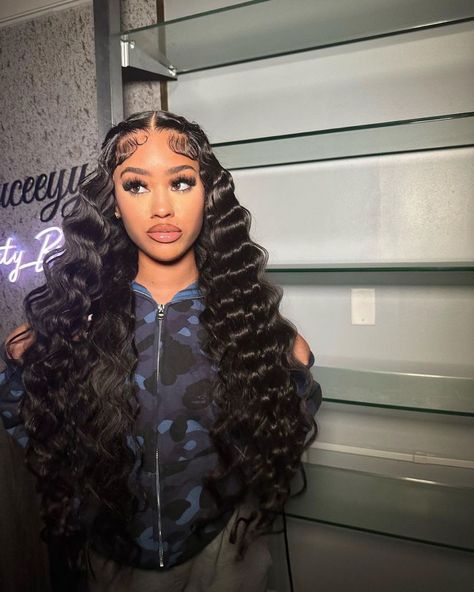 Long Lace Front Hairstyles, Hairstyles For Black Women Lace Front Wigs, Unique Frontal Wig Hairstyles, Trendy Frontal Hairstyles, Two Ponytails Half Up Half Down Crimps, Big Edges On Wig, Black Lace Wig Styles, Half Up Half Down Hair Frontals, Creative Frontal Hairstyles