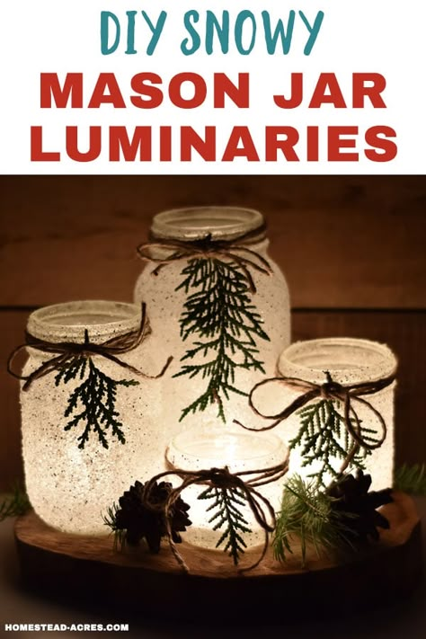 Mason Jar Luminaries, Mason Jar Christmas, Mason Jar Candle Holders, Jar Crafts Diy, Mason Jar Projects, Jar Candle Holder, Diy Mason Jar, Mason Jar Ideas, Wine Bottle Diy Crafts