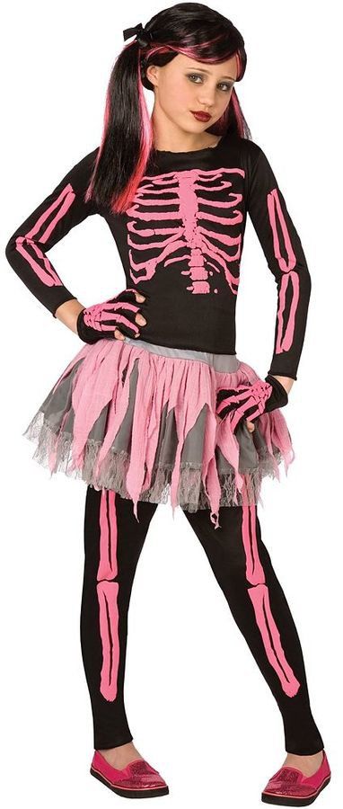 Punk Skeleton Costume Girls Skeleton Costume, Skeleton Costume Kids, Pink Halloween Costumes, Punk Skeleton, Pink Child, Punk Costume, Girl Punk, Pink Costume, Black Tees