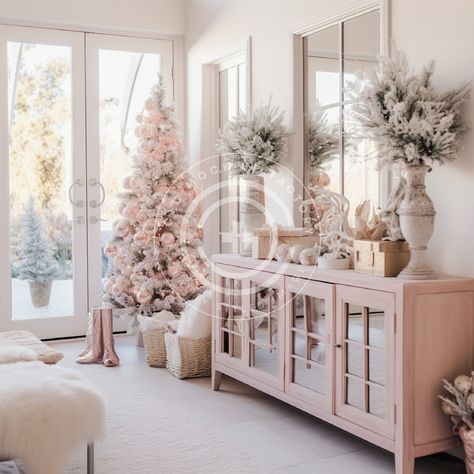 This wonderful Pink Christmas Entryway stock image/ mockup photo features a pastel holiday aesthetic with pink & white decor. Perfect to use as is for content creators or place your products into the photo if you are a shop owner & looking for amazing mockup photos! Vibe: Pastel, Pink, Pretty, French Country, Cozy, Warm, Country, Classic, Cottagecore, Festive, Christmas, Holiday THIS IMAGE IS ALSO AVAILABLE IN THESE BUNDLES: + Our 'Full House' Pink & White Holiday Decor Bundle of 72 images:  https://www.etsy.com/listing/1583930995/pink-christmas-mockup-bundle-set-of-72  + Our bundle of 12 Pink Christmas Entryways here: https://www.etsy.com/listing/1569768260/pink-holiday-mockup-photo-bundle-set-of The perfect vessel to showcase your brand! Our mockups/stock images are simple to use - just Pink Outdoor Christmas Decor, Pink Christmas Mantle, Barbie Christmas Decor, Pastel Christmas Aesthetic, Christmas Aesthetic Pink, Pink White Decor, Pink Christmas Bedroom, White Holiday Decor, Beautiful Bedroom Inspiration