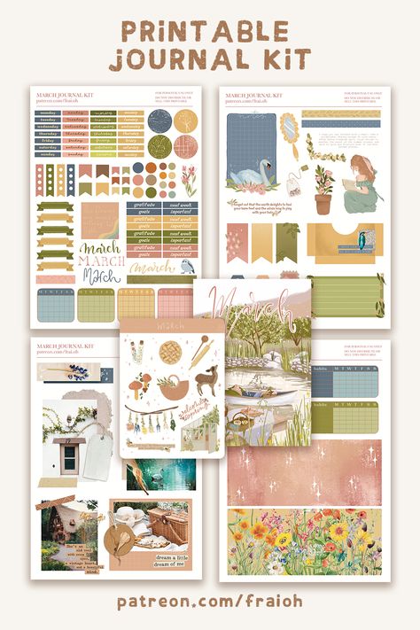 The February printable journaling kit is available in my Patreon page! It's perfect to decorate your planner or bullet journal! The theme of ​this month is cottage-core 🌸 I hope you like it! #printablestickers #plannerstickers #bujostickers #journalkit #printablejournalkit #bujo #bulletjournal #journaling #planning #journal #planner #monthlysetup #bujomonthly #bujoweekly #journalingkit #monthlyspread #weeklyspread #weeklylayout #scrapbooking #cottagecore #bujoideas #patreon #cottagecoresticker Cottagecore Planner, Cottagecore Bullet Journal, Cottagecore Journal, Cottagecore Flowers, Cottagecore Ideas, Aesthetic Cottagecore, Bujo Layout, Journaling Kits, Bullet Journal Aesthetic