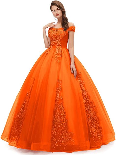 Orange Quinceanera Dresses, Quinceanera Dresses Blush, Red Ball Gowns, Orange Gown, Off Shoulder Ball Gown, Orange Prom Dresses, Beautiful Long Dresses, Prom Girl Dresses, Best Prom Dresses