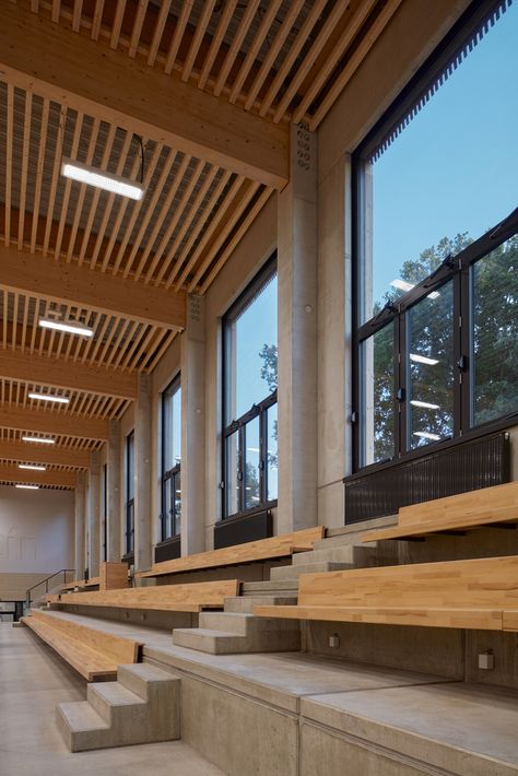 Gallery of Sports Hall in Borky / OV-architekti - 29 Hall Construction, Architecture Symbols, Sports Facility Architecture, Sports Hall, Timber Architecture, Modern Office Interiors, Architectural Competition, Wood Architecture, Hall Interior