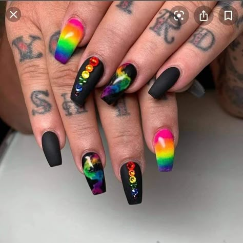 Nail Ideas Rainbow, Long Coffin Nails Designs, Pride Nail Ideas, Pride Nails Designs, Pride Month Nails, Hologram Nails, Pride Nail, Coffin Nails Designs Summer, Pride Nails