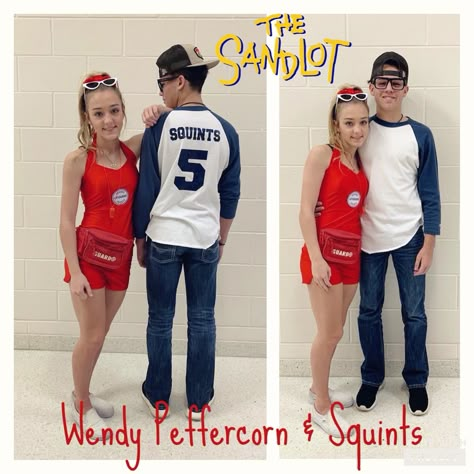 The Sandlot Couples Costume, Cutest Couples Costumes, Couples Baseball Costumes, Couple Halloween Costumes Baseball, Wendy Peppercorn And Squints Costume, Baseball Couples Costumes, Sports Couples Costumes, Cute Matching Halloween Costumes Couples, Sadies Outfits Couples