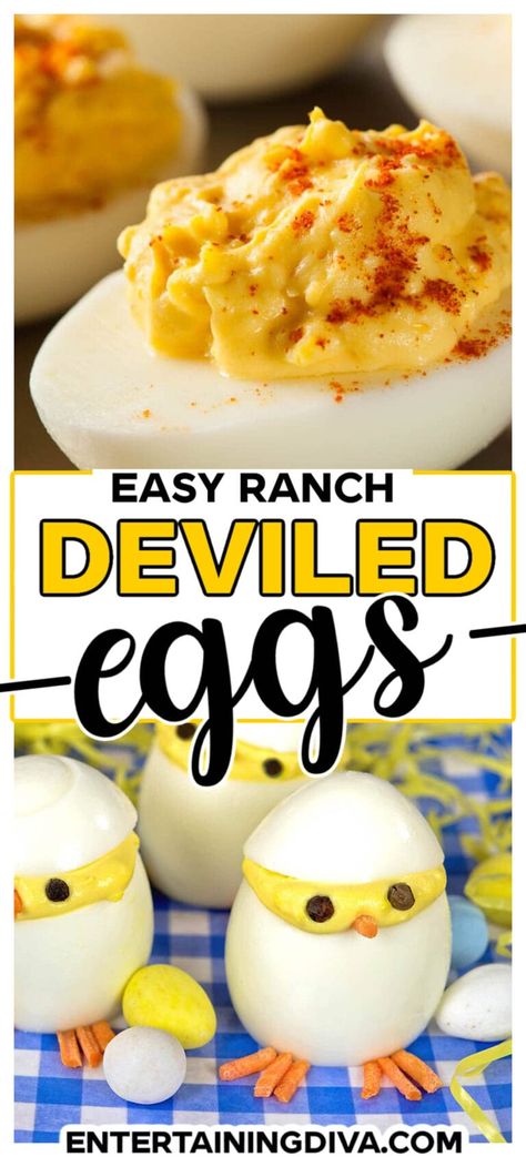 Ranch Deviled Eggs (Without Vinegar) | Brunch Recipes Crowd Party Food, Food Summer Party, Party Deviled Eggs, Dinner Recipes Party, Party Food Summer, Best Deviled Eggs Recipe, Food Appetizers Party, Ranch Deviled Eggs, Pumpkin Deviled Eggs