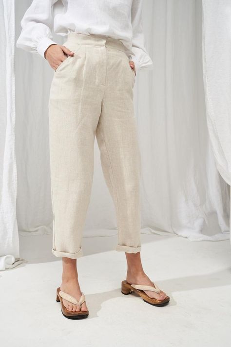 Time Capsule Wardrobe, High Waisted Linen Pants, Linen Ankle Pants, Capsule Wardrobe Women, Bridesmaid Skirts, Natural Linen Dress, Pants For Woman, Pants Linen, Womens Trousers