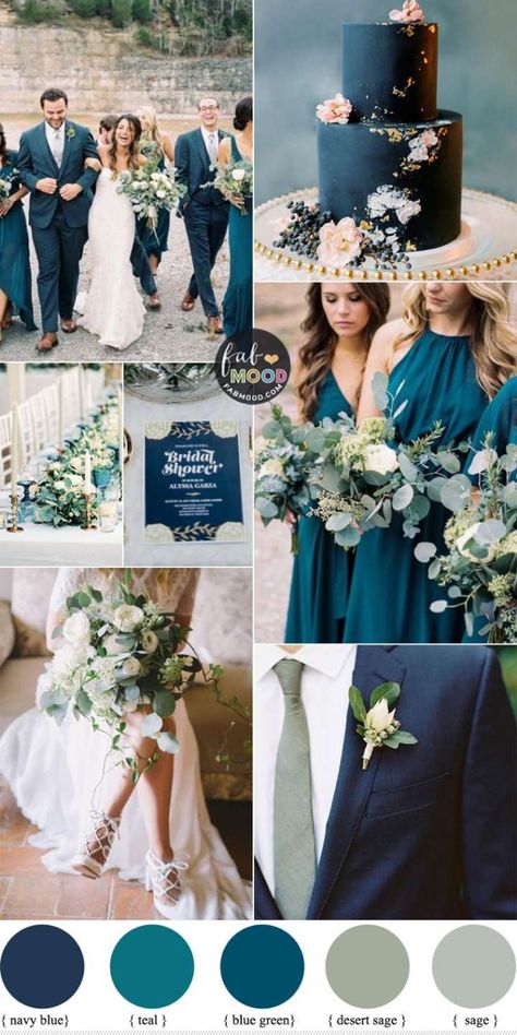 Navy Wedding Colors, Spring Wedding Outfit, Teal Wedding Colors, Wedding Color Scheme, Beautiful Wedding Hair, Wedding Color Combos, Green Wedding Colors, Winter Wedding Colors, Sage Wedding