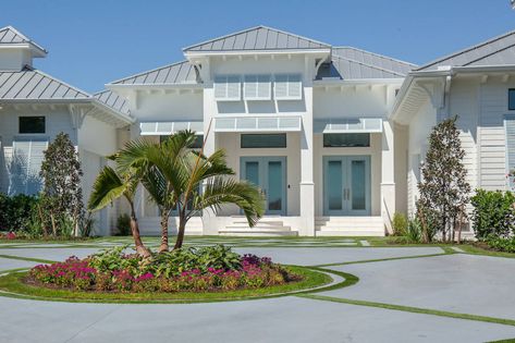 Coastal Modern House Exterior, Coastal Contemporary Exterior, One Story Coastal House, Coastal Homes Exteriors Florida, West Indies House Exterior, Beach Home Exteriors, Modern Coastal Home Exterior, Modern Coastal Exterior, Coastal Beach House Exterior