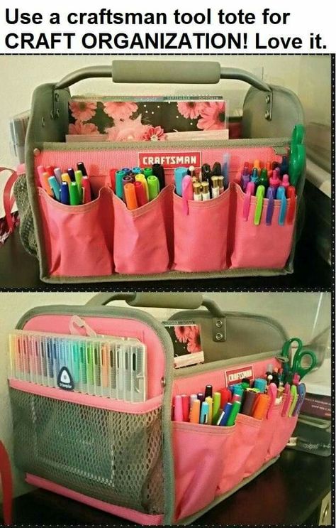 Organization For School, Rangement Art, Diy Organizing, School Organisation, Tool Tote, Kids Art Supplies, Scrapbook Room, Bag Diy, Craft Room Storage