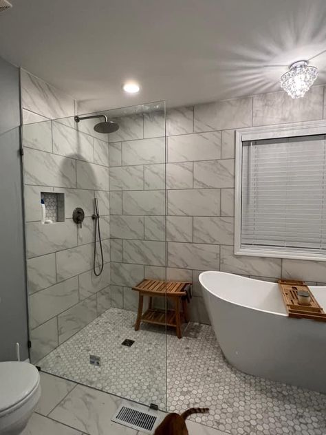 Walk In Shower Ideas With Tub, Walk In Shower With Soaking Tub, Walk In Shower With Tub Inside No Door, Master Bath Wet Room Layout, Bath And Shower Side By Side, Master Bath Shower Only, Farmhouse Tub Shower Combo, Master Bath Without Tub, Bathtub Inside Shower Walk In