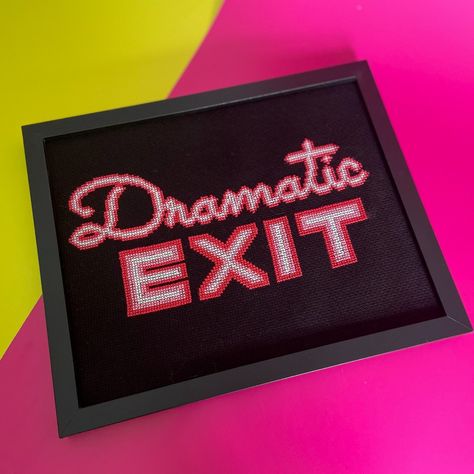 🎉 New design alert! 🎉 Say hello to "Dramatic Exit" – the latest addition to our shop. ⁣ ⁣ I'm obsessed with this neon sign effect and I make no apologies for it. The design incorporates glow-in-the-dark thread which I cannot get enough of. Unfortunately, I couldn't get any photos of it in full glow but will keep trying. Seeing is believing!⁣ ⁣ ✨ Plus, our awesome subscribers get 15% off the kit and the pattern.⁣ ⁣ Sign up at curioustwist.com to get the code along with lots of other stitchy go... I Make No Apologies, Cool Neon Signs, Seeing Is Believing, Cross Stitch Beginner, No Apologies, Modern Crafts, Cross Stitch Funny, Modern Cross Stitch Patterns, Modern Cross