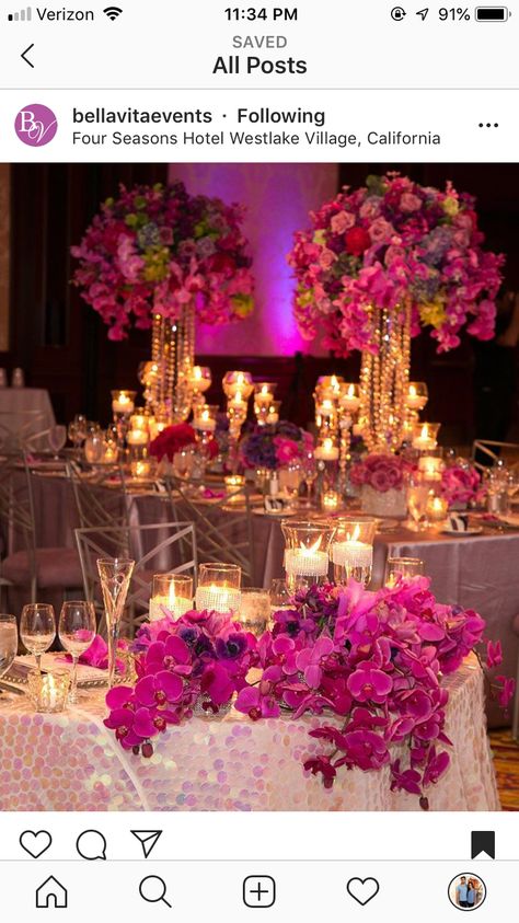 Fuschia Wedding Decorations, Pink Reception, Karen Tran, Fuschia Wedding, Wedding Settings, Upscale Wedding, Red Weddings, Magenta Wedding, Village Wedding