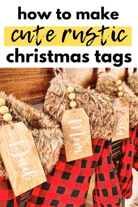 Christmas Stocking Tags Wood Tags Diy, Easy Cute Diy, Wooden Christmas Stocking, Christmas Stocking Tags, Easter Greetings Messages, Stocking Tags, Diy Stockings, Christmas Stockings Diy, Tags Diy