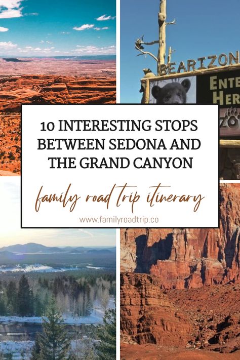 Discover the ultimate road trip route from picturesque Sedona to the awe-inspiring Grand Canyon. Uncover tips on planning your Arizona scenic drive, must-see spots along the way, and hidden gems in northern Arizona leading up to the magnificent Grand Canyon. Use our itinerary planner at familyroadtrip to inspire your own southwest family road trip adventure this year! Phoenix To Grand Canyon Road Trip, Sedona To Grand Canyon, Grand Canyon Road Trip, Grand Canyon Trip, South Rim Grand Canyon, Arizona Grand Canyon, Grand Canyon Vacation, Arizona Travel Guide, Slide Rock State Park