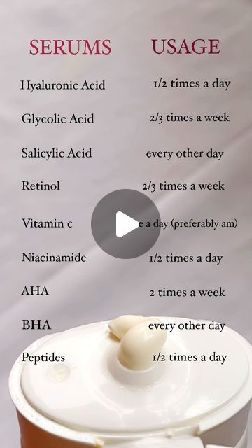 ‎🫧ش | Skincare, Makeup & UGC‎ on Instagram: "SAVE & SHARE🫧  The frequency of using specific products depends on your skin’s tolerance. This video contains a general guideline about the usage of different active ingredients🫶🏻  Follow @lifeeofsheen for more such content  🏷️ Serums, skincare serums, skincare guide, how to start skincare, how to start serum, teenage skincare routine, when to use different serums, which serum to use, how to use serum, beginner skincare, how many times to use serum   #serum #serums ##vitaminac #retinol #serumglowing #mothersday #retinolserum #hyaluronicacid #niacinamide #peptide #ceramide #skincareingredients #viral #trendingreels #skincareroutine #skinacretipsandtricks #sunscreeneveryday #teenageskin #bangalorerains #rain" Diy Peptide Serum, When To Use Serum On Face, How Many Serums Can You Use, How To Use Serum, How To Use Serum On Face, Teenage Skincare Routine, Best Serum For Face, Beginner Skincare, Skincare Serums