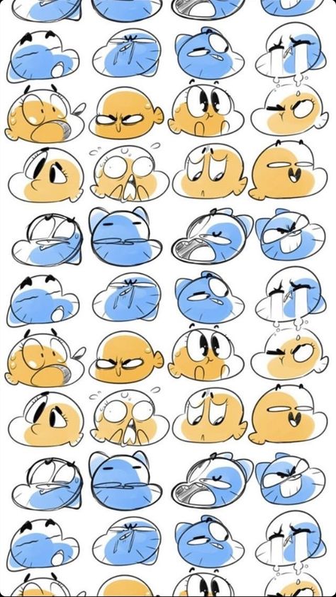 Drawing Cartoon Expressions, Cartoon Expression Reference, Cartoon Face Reference, Inkblot Cartoon, Character Facial Expressions, Gumball Faces, Gumball Wallpaper, Expression Study, Face Studies