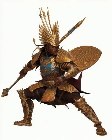 Full body shot of an African Benin Warrior in int - starryai African Armor Concept Art, Benin Warrior, African Armor, African Warrior, Fantasy Inspo, Jim Brown, Top Games, Fantasy Stuff, Body Shots