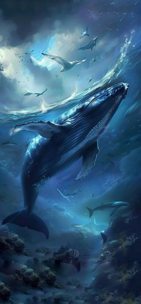 Whales Aesthetic, Whale Aesthetic, Humpback Whale Art, Ocean Creatures Art, Whale Artwork, Whale Pictures, Big Whale, Whale Fish, Sea Drawing