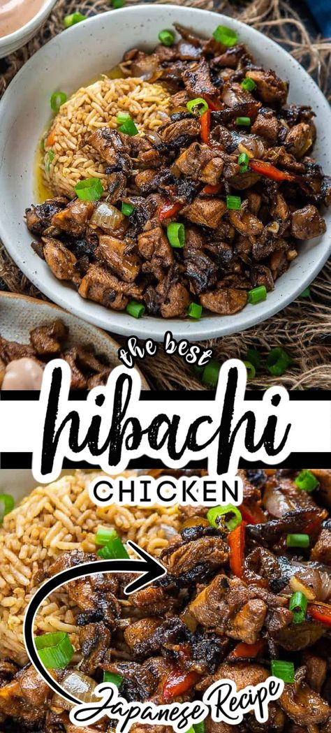 This Hibachi Chicken is an easy Japanese steakhouse style stir fry recipe. Serve this easy homemade chicken and vegetable dinner with fried rice and yum yum sauce. Habatchi Chicken Recipes, Hibachi Chicken And Vegetables Recipe, Easy Hibachi Chicken, Chicken And Vegetable Dinner, Hibachi Chicken Recipe, Easy Hibachi, Vegetable Dinner, Outdoor Griddle Recipes, Hibachi Recipes