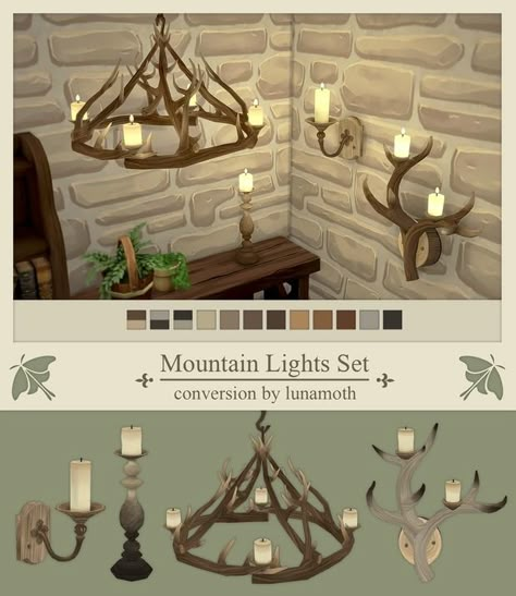 🌲🦌 Mountain Lights Set 🦌🌲 | Patreon Sims4 Rustic Cc, Sims 4 Cc Log Cabin Furniture, Ts4 Nature Cc, Sims 4 Hunter Cc, Wall Lights Sims 4 Cc, Sims 4 Bonfire Cc, Sims 4 Cowplant Cc, Sims 4 Cc Dungeon, Sims 4 Medieval Build Cc