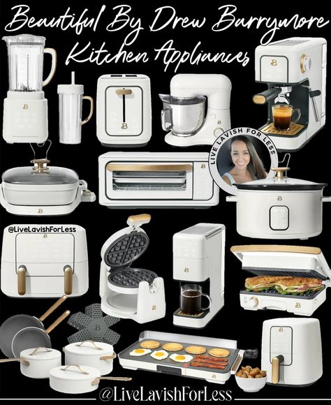 #WalmartPartner Elevate your kitchen with elegance with the Beautiful by Drew Barrymore White Icing Collection from @walmart 🤍😍🤍 This stunning yet affordable collection combines an elegant design and modern colors for high-performance appliances! L i n k under “TODAYS DEALS” ➝ www.campsite.bio/livelavishforless 🫶 As an affiliate, I earn a small commission from qualifying purchases, so thank you in advance for using my links! 🫶 ad affiliatelink commissionearned #drewbarrymore #drewbarrymo... Drew Barrymore Appliances White, Drew Barrymore Kitchen Appliances White, Drew Barrymore Kitchen Line, Drew Barrymore Beautiful Kitchen, Beautiful By Drew Barrymore Kitchen, Drew Barrymore Appliances, Drew Barrymore Kitchen Appliances, Drew Barrymore Kitchen, Beautiful By Drew Barrymore