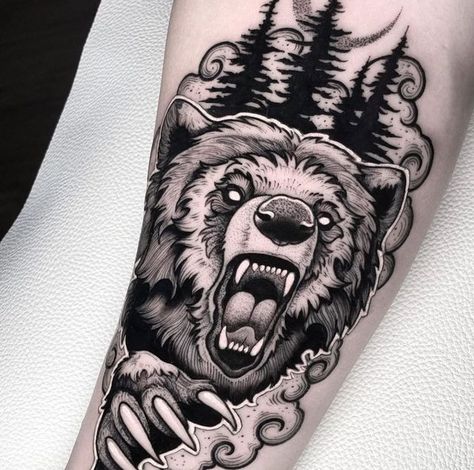 Legacy Tattoo on Instagram: "Grizzly bear by resident artist @joshhurrelltattoos 🔥 To book in with Josh please email joshhurrellbookings@gmail.com or message him directly via instagram with your ideas 🖤 #blackworkartist #blackworktattoo #grizzlybear" Bull Snake, Jake Tattoo, Wrist Hand Tattoo, Geometric Bear Tattoo, Traditional Bear Tattoo, Bear Tattoo Meaning, Black Bear Tattoo, Grizzly Bear Tattoos, Bear Tattoo Ideas