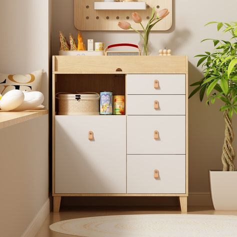 Baby Changing Table Dresser, 33.5" Baby Nursery Dresser with Drawers - On Sale - Bed Bath & Beyond - 38449618 Baby Nursery Dresser, Nursery Changing Station, Baby Changing Table Dresser, Baby Cabinet, Changing Table Organization, Baby Table, Baby Changing Station, Diaper Changing Station, Baby Dresser